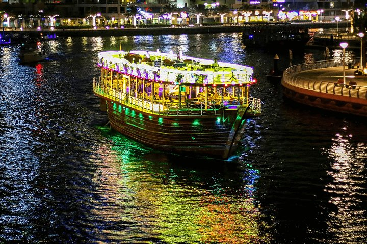 Experience the magic of Dubai's skyline as you cruise through the illuminated waters dining and enjoying live entertainment against a backdrop of stunning landmarks.